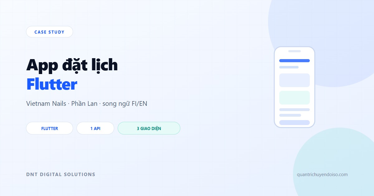 App mobile đặt lịch cho tiệm nail tại Phần Lan — giao diện hệ thống do DNT Digital xây dựng